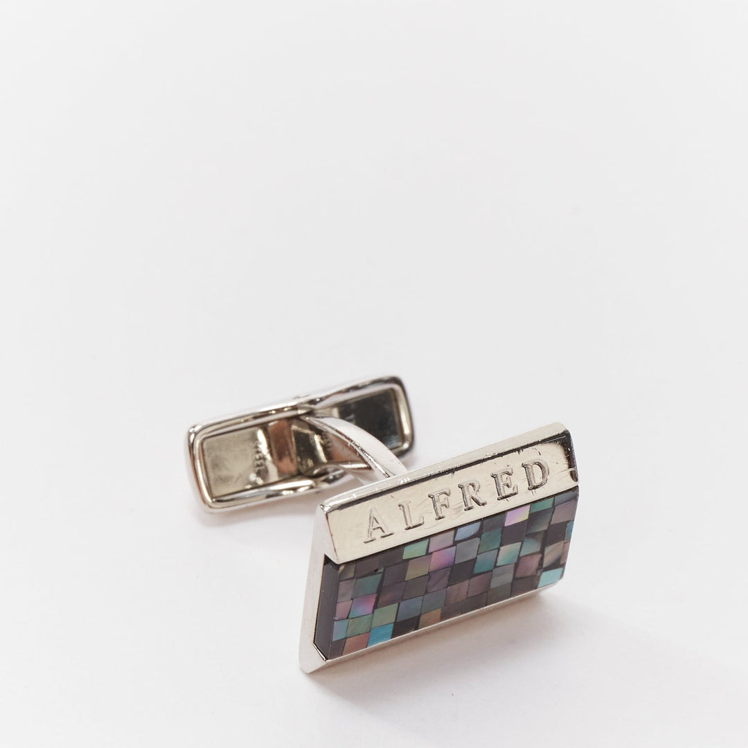 ALFRED DUNHILL 925 steel holographic mosaic tile split logo cufflinks