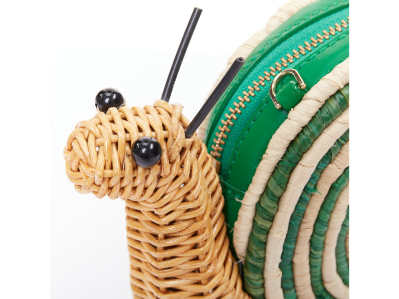 KATE SPADE Spring Forward Wicker Snail green raffia rattan crossbody clutch bag
