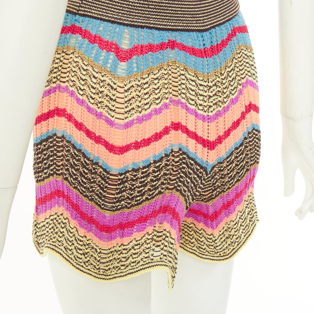 M MISSONI multicolor chevron zig zag cotton crochet knit beach shorts IT38 XS