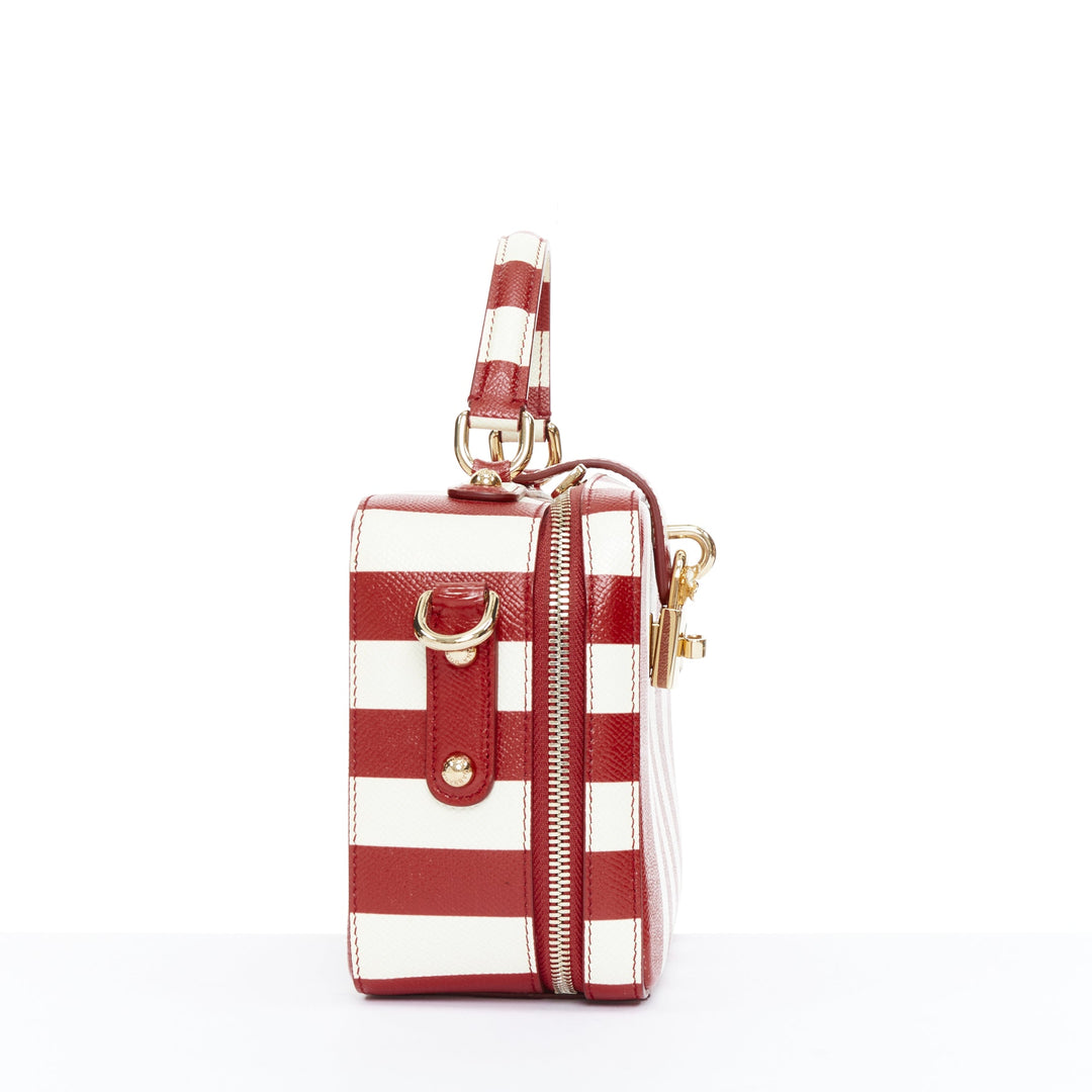 DOLCE GABBANA 2016 Box Rosaria red white striped leather padlock bag