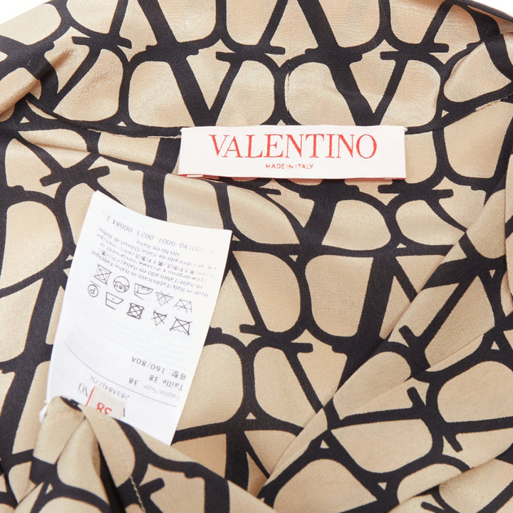 VALENTINO Iconographe Toile crepe de chine silk print tie blouse IT38 XS