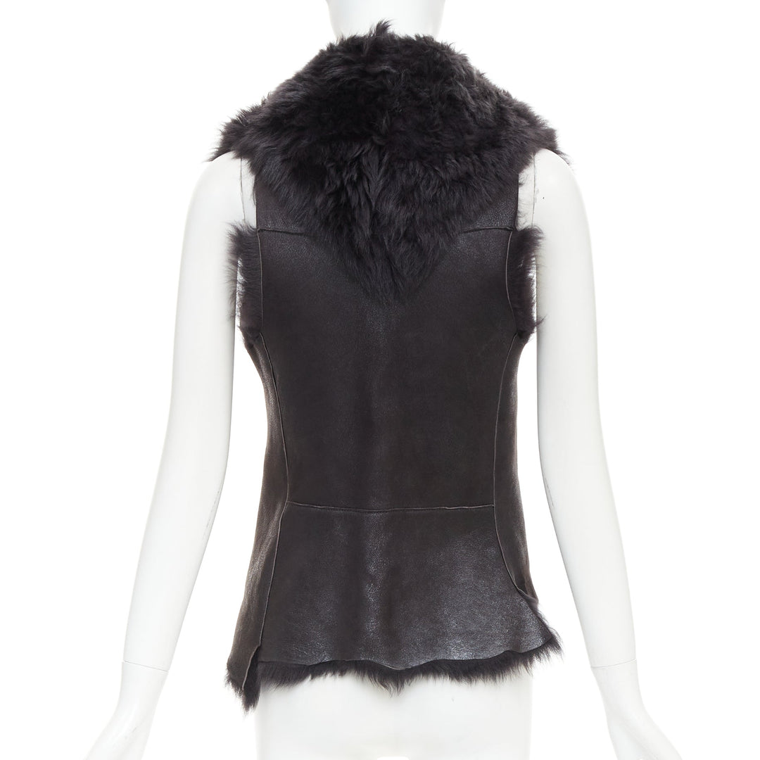 KARL DONOGHUE black lambskin leather fur lined asymmetric jagged hem vest XS