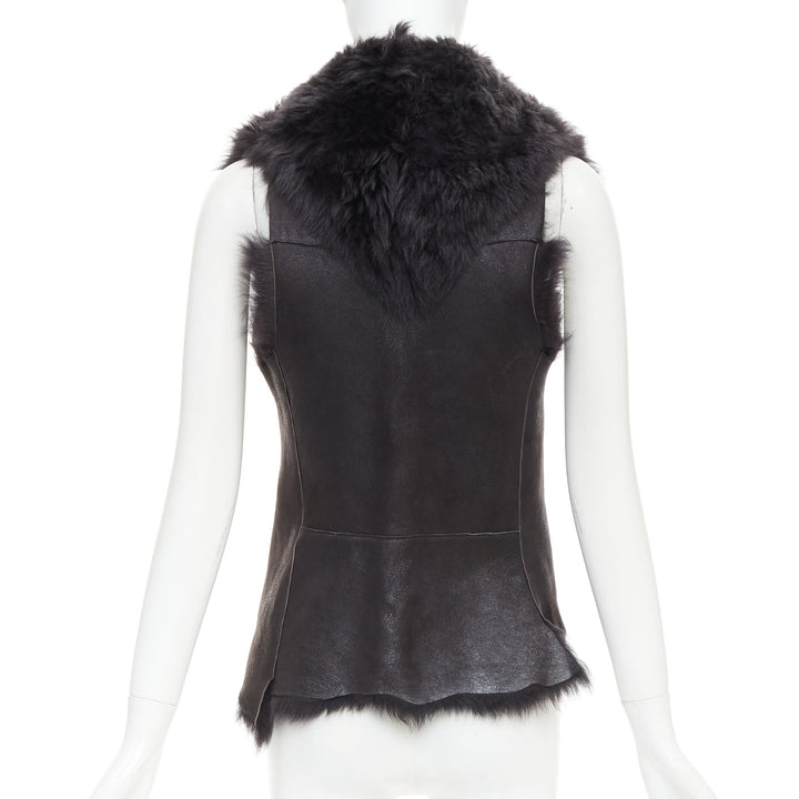 KARL DONOGHUE black lambskin leather fur lined asymmetric jagged hem vest XS