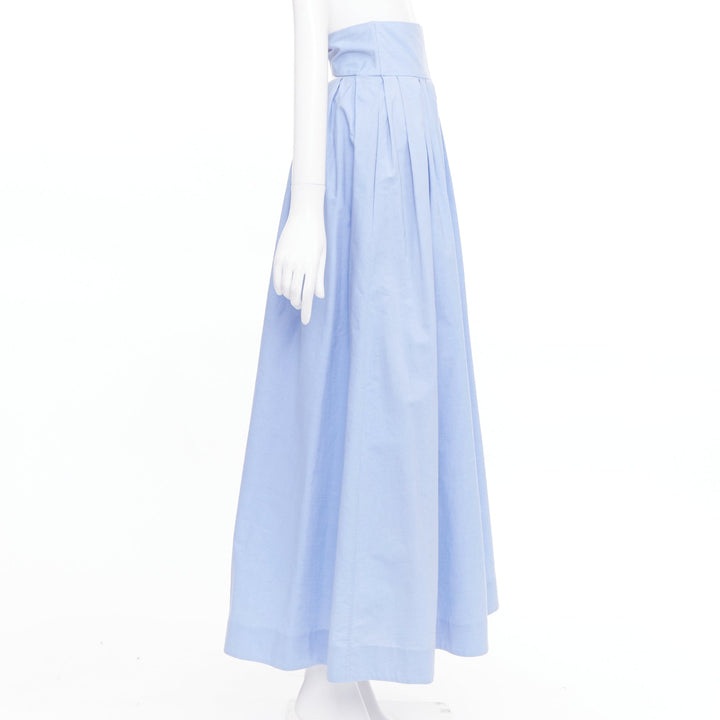 ROSIE ASSOULIN light blue cotton cut out back pleated midi full skirt US0 XS
