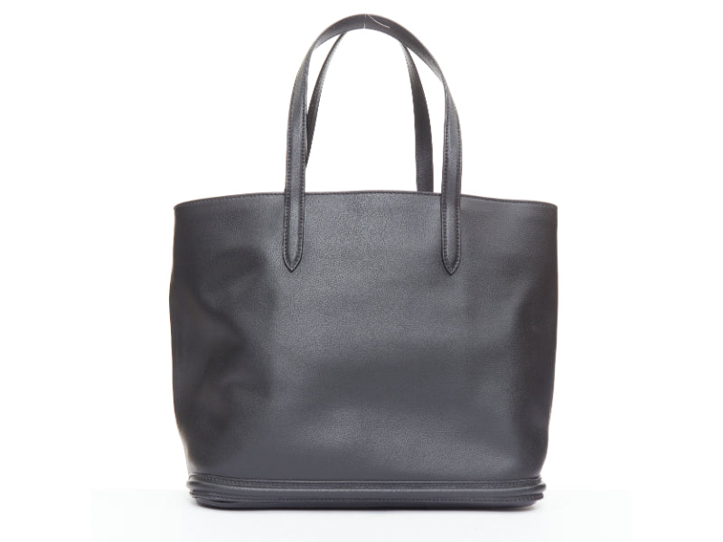 ALEXANDER MCQUEEN black calfskin leather silver skull lock tote bag