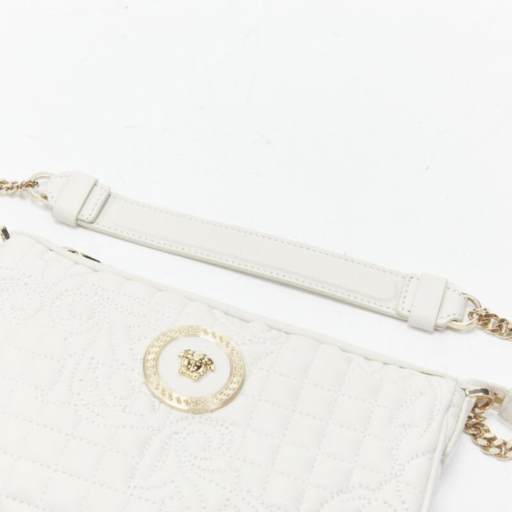 VERSACE Vanitas white baroque quilted gold Medusa metal chain crossbody bag