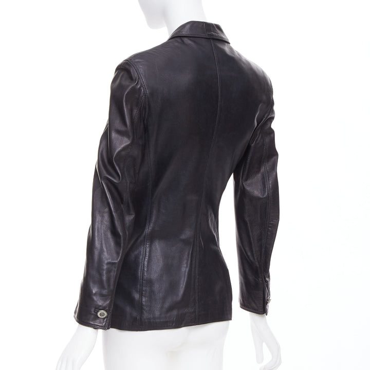 GIANNI VERSACE 1995 Vintage black lambskin silver Medusa hourglass jacket IT40 S
