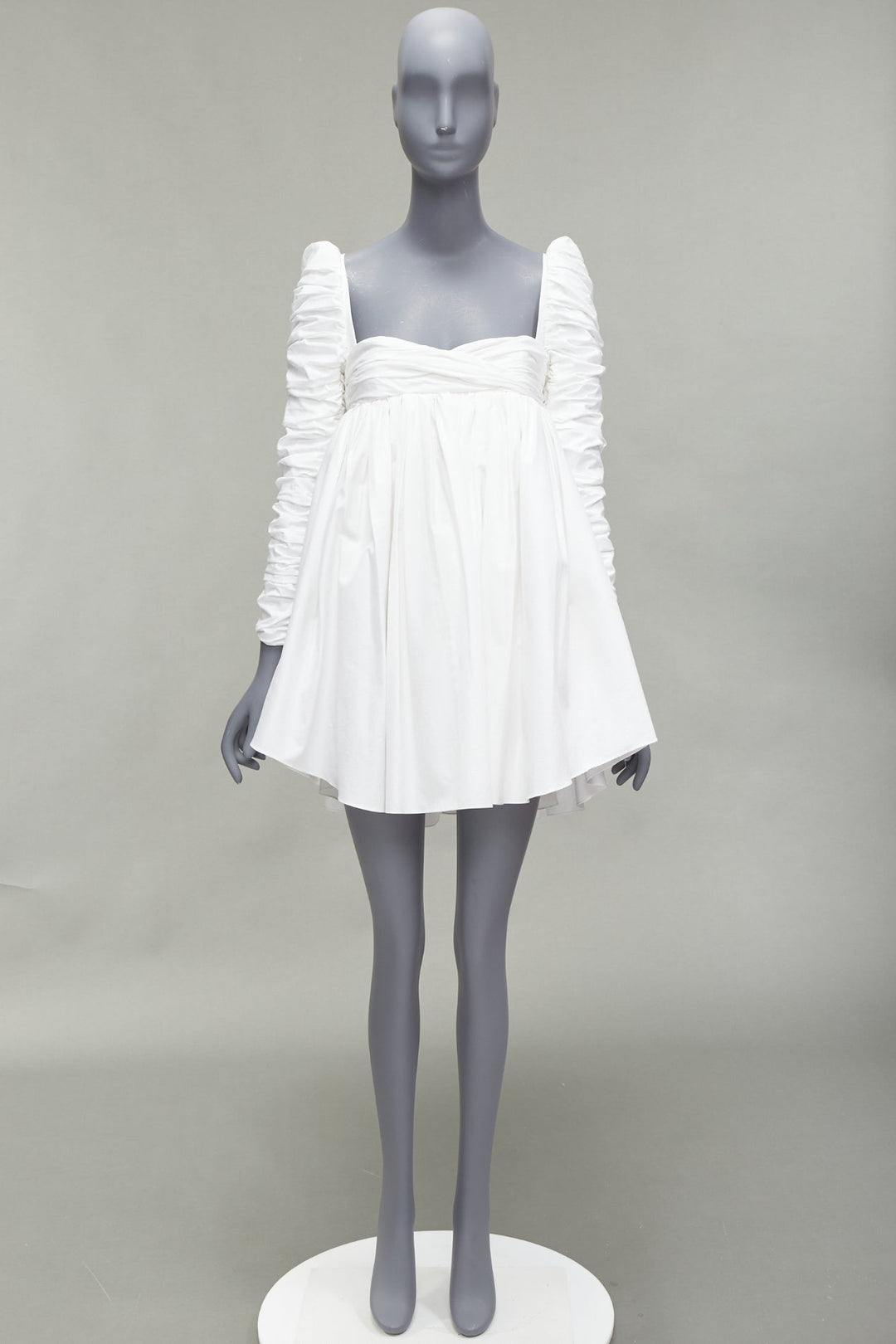 KHAITE Sueanne white ruched sleeve sweetheart empire corseted mini dress US2 S