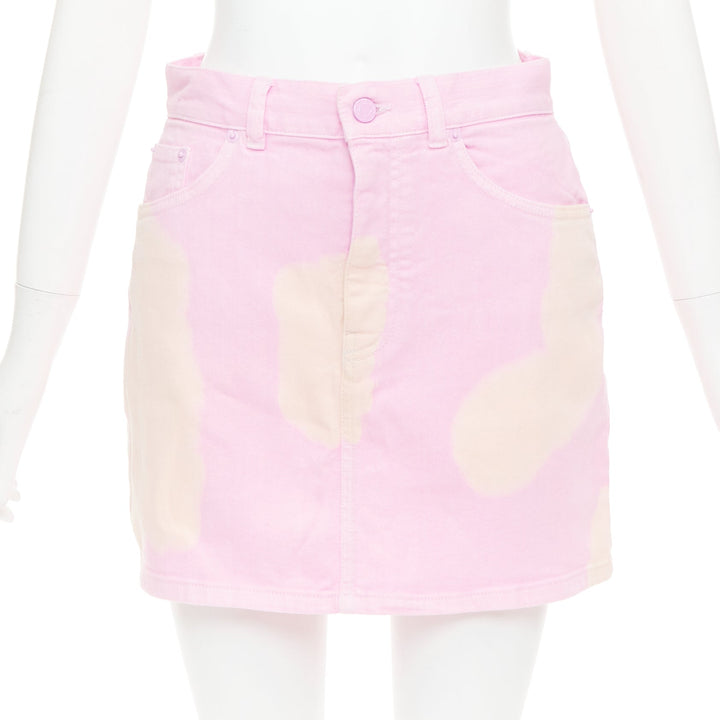 GIVENCHY pink cream bleach patchy dye cotton denim short skirt FR36 S