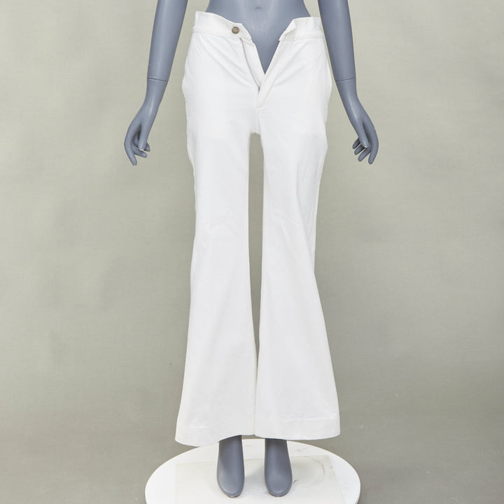 OLD CELINE Phoebe Philo off white cotton high waist flare leg crop jeans FR34 XS