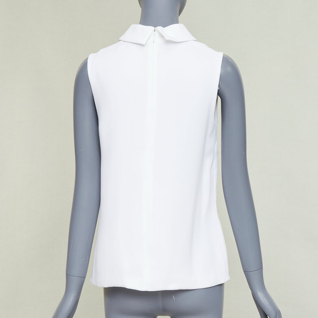 DIOR white crepe yellow crystal embroidered bee collar blouse FR38 M
