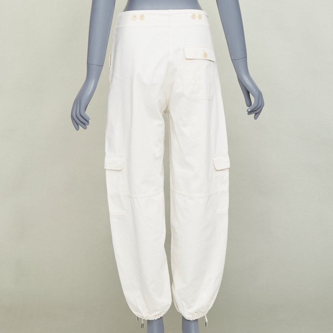 TOTEME Cotton Cargo Trouser ivory drawstring pocket drawstring hem pants FR34 XS