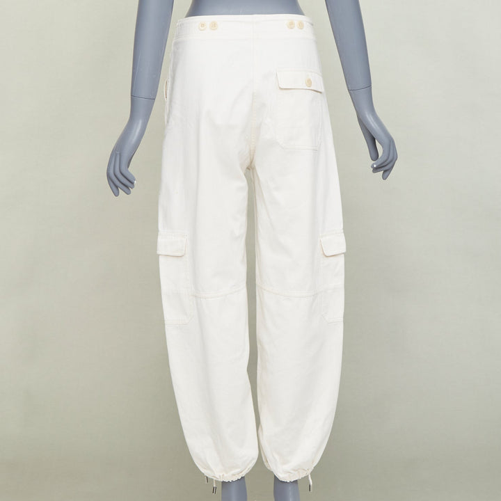 TOTEME Cotton Cargo Trouser ivory drawstring pocket drawstring hem pants FR34 XS
