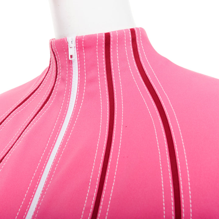VALENTINO hot pink red panelled overstitch mock neck track jacket IT40 S