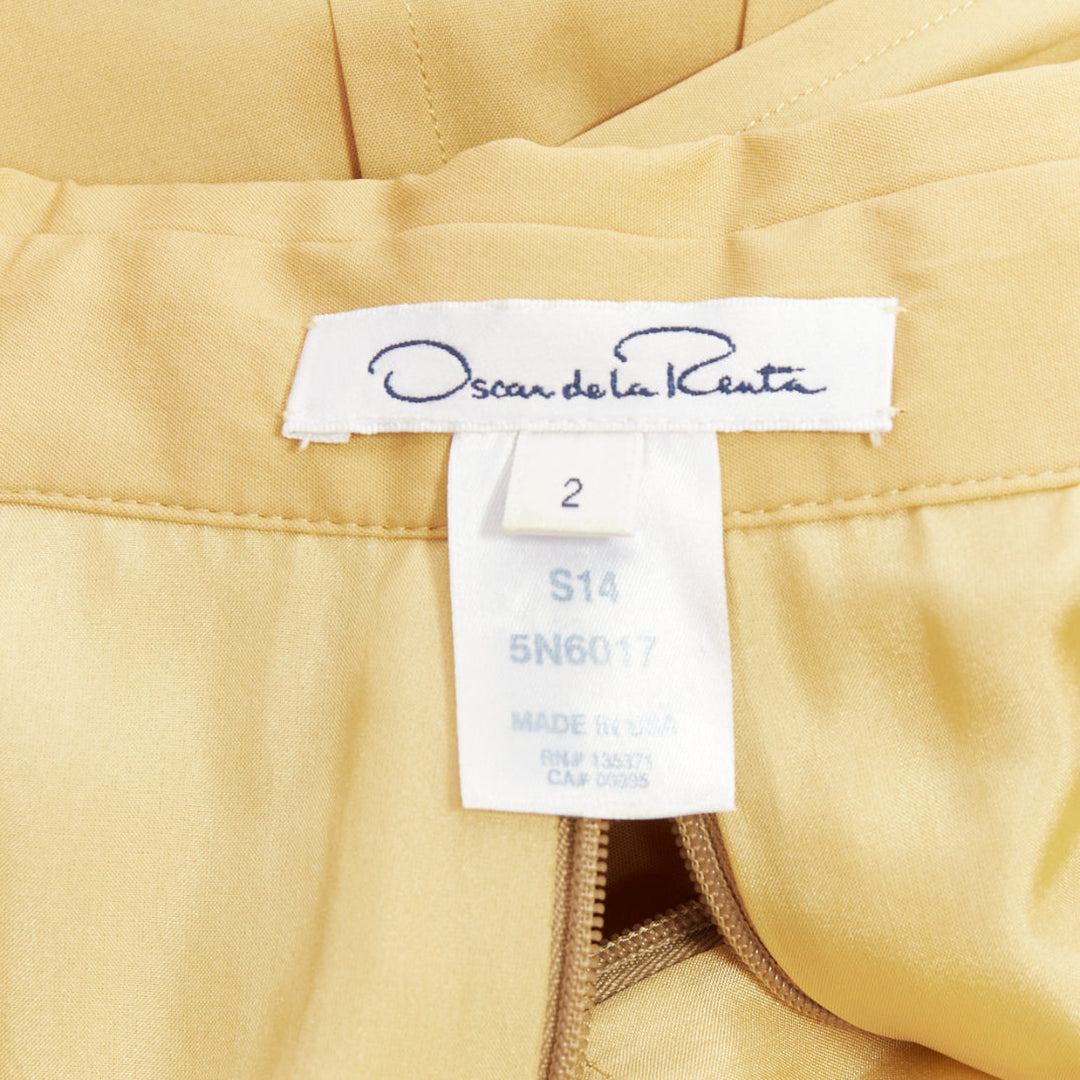 OSCAR DE LA RENTA S14 tan cotton blend sleeveless pleated shirt dress US2 S