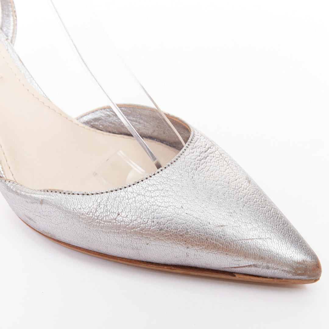 MIU MIU silver leather jewel embellished block heel pump EU35.5