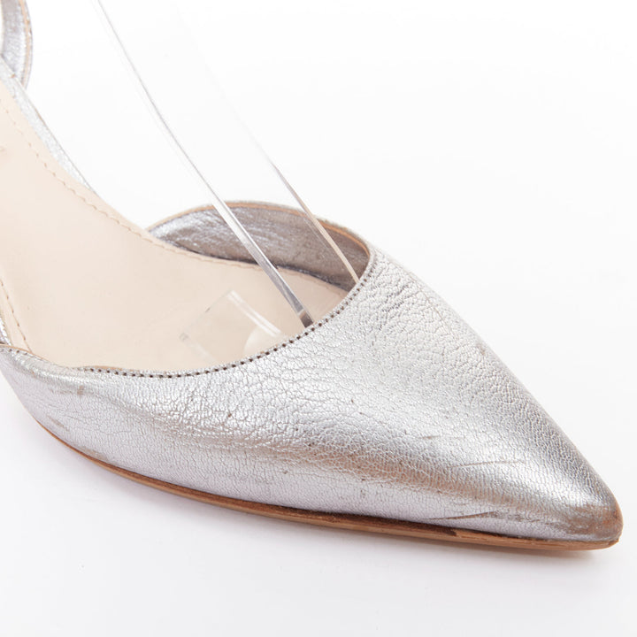 MIU MIU silver leather jewel embellished block heel pump EU35.5