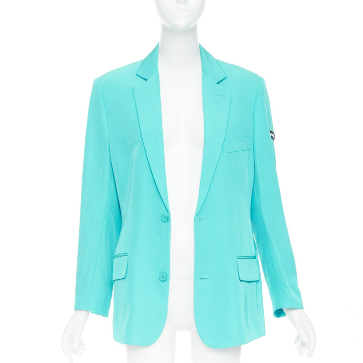 BALENCIAGA 2022 bright turquoise creased twill  rubber oversized blazer FR34 XS