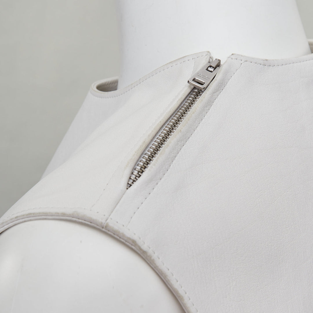 rare PRADA 2023 Runway Raf Simons Vitello white calf leather buckle vest IT50 L