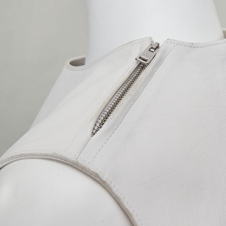 rare PRADA 2023 Runway Raf Simons Vitello white calf leather buckle vest IT50 L