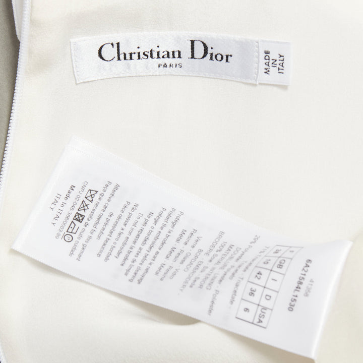 DIOR white crepe yellow crystal embroidered bee collar blouse FR38 M