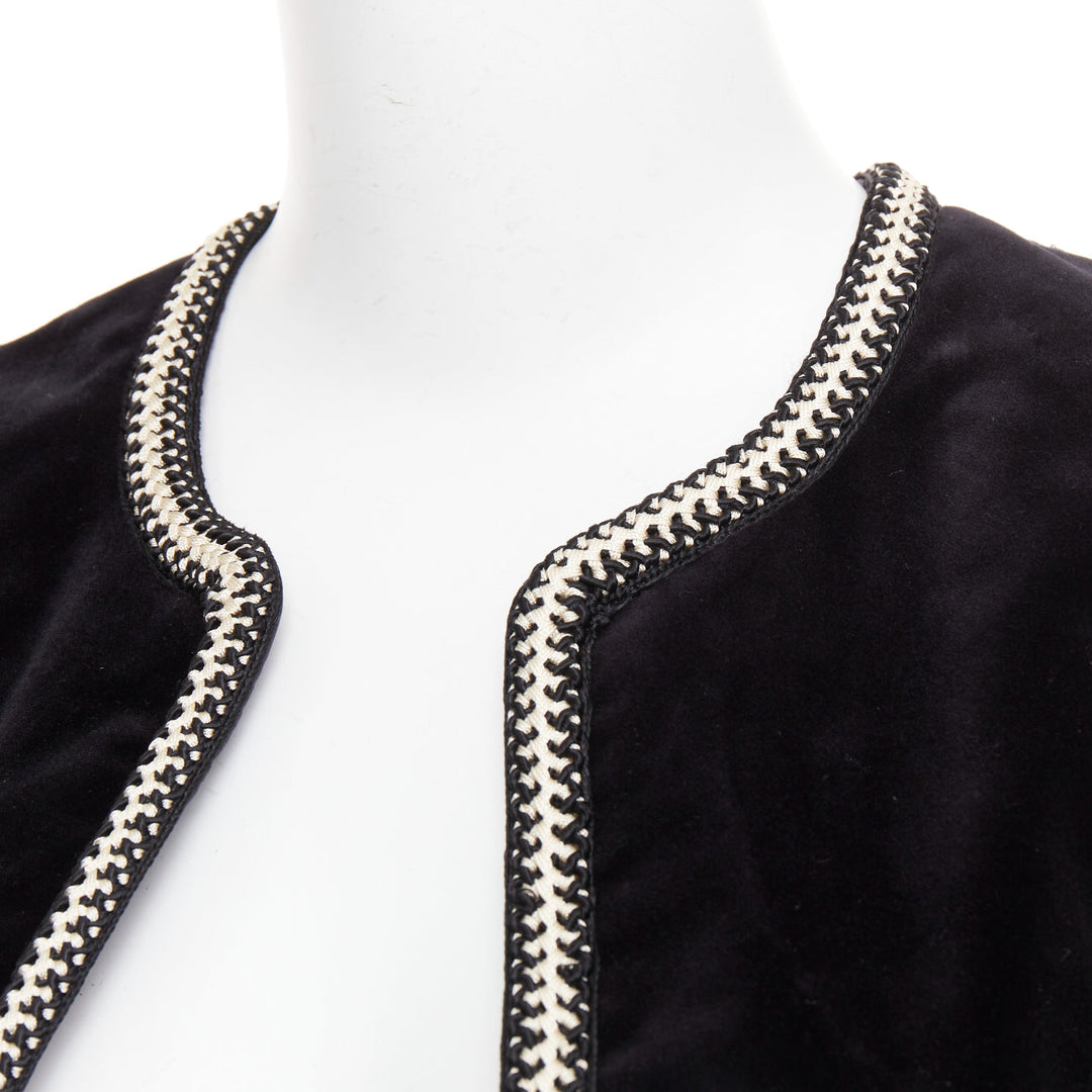 CELINE black cotton velvet gold braided weave trim cropped gilet vest FR38 M