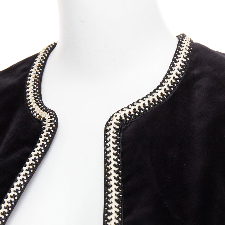 CELINE black cotton velvet gold braided weave trim cropped gilet vest FR38 M