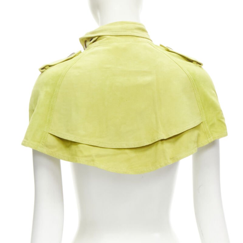 BURBERRY lime yellow suede leather cropped double breasted capelet IT38 XS