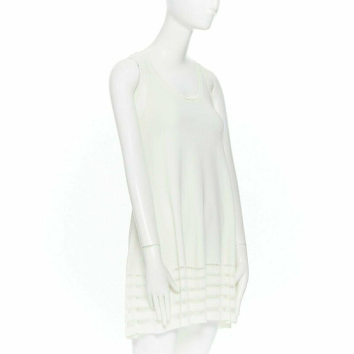 ALEXANDER MCQUEEN 100% viscose knit cream scoop neck ladder detail dress XS