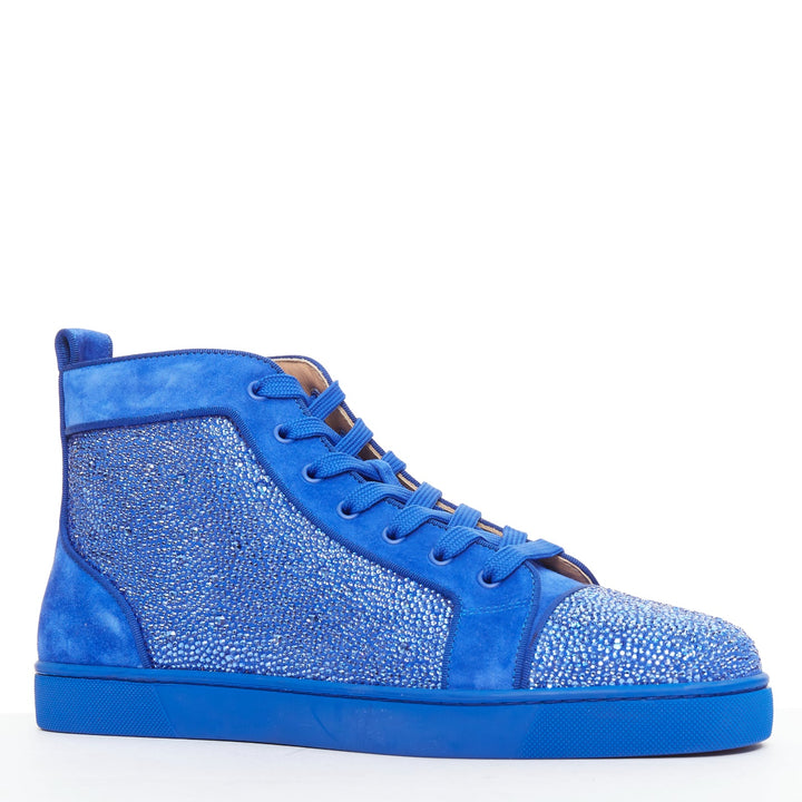 CHRISTIAN LOUBOUTIN Louis Orlato Strass sapphire cobalt crystal hi sneaker EU44