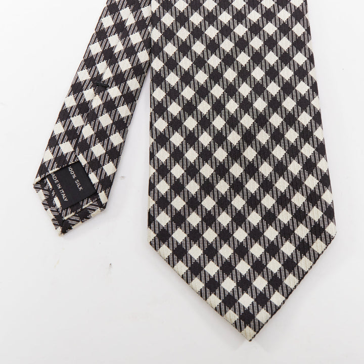TOM FORD 100% silk black white checkered weave dress tie