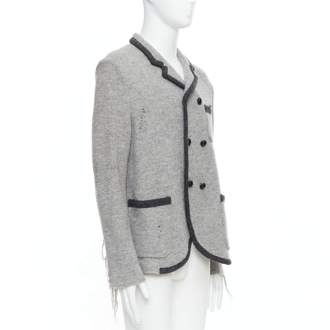 MIHARA YASUHIRO grey wool distressed grunge nautical blazer jacket L