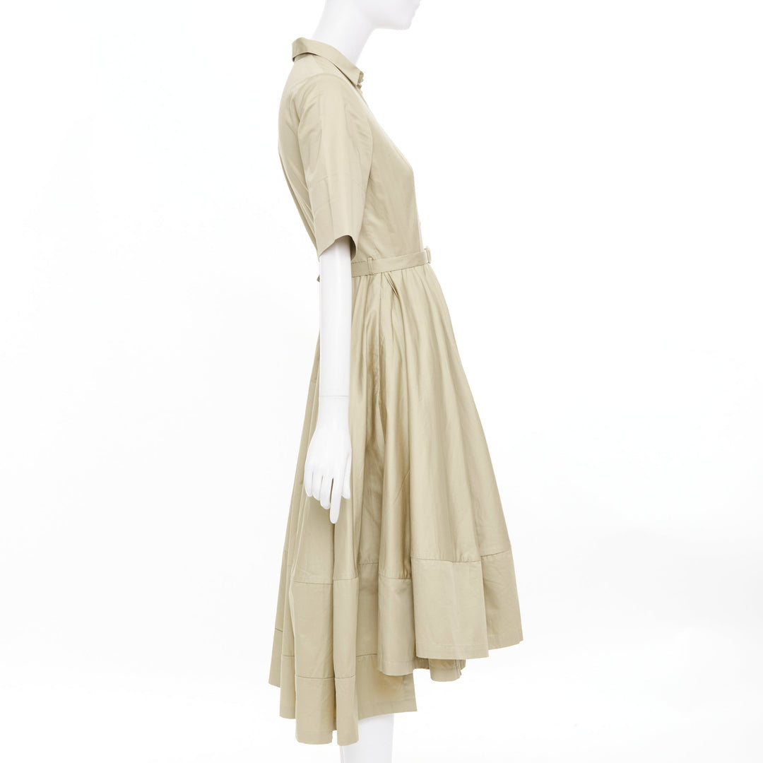 CO COLLECTIONS Essentials khaki cotton poplin belted asymmetric flared dress XS