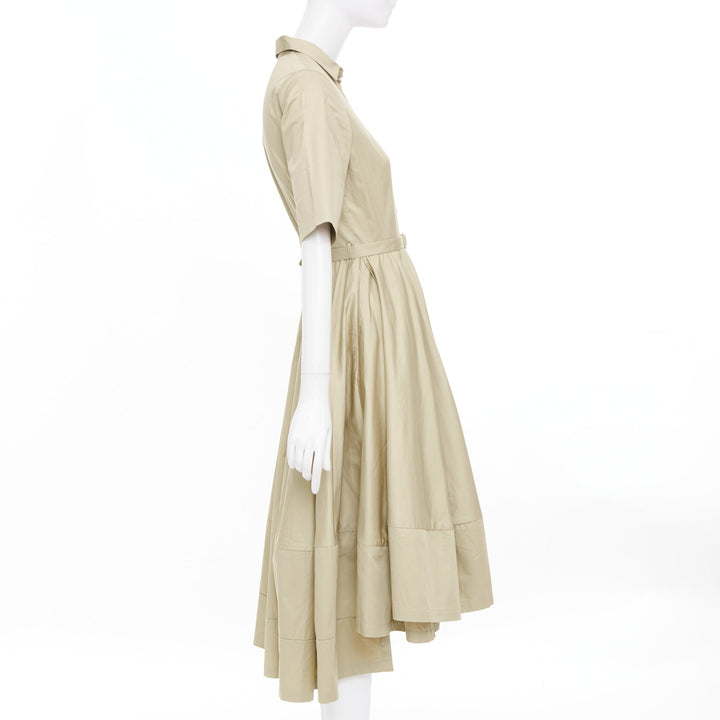 CO COLLECTIONS Essentials khaki cotton poplin belted asymmetric flared dress XS