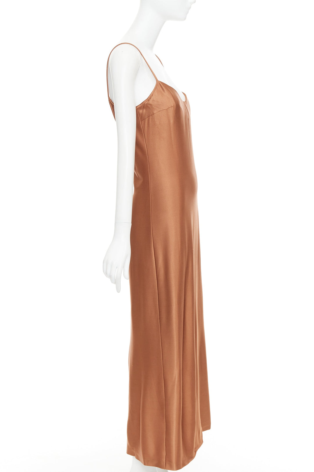 GALVAN Sahara cinnamon brown dipped open back satin dress FR40 M