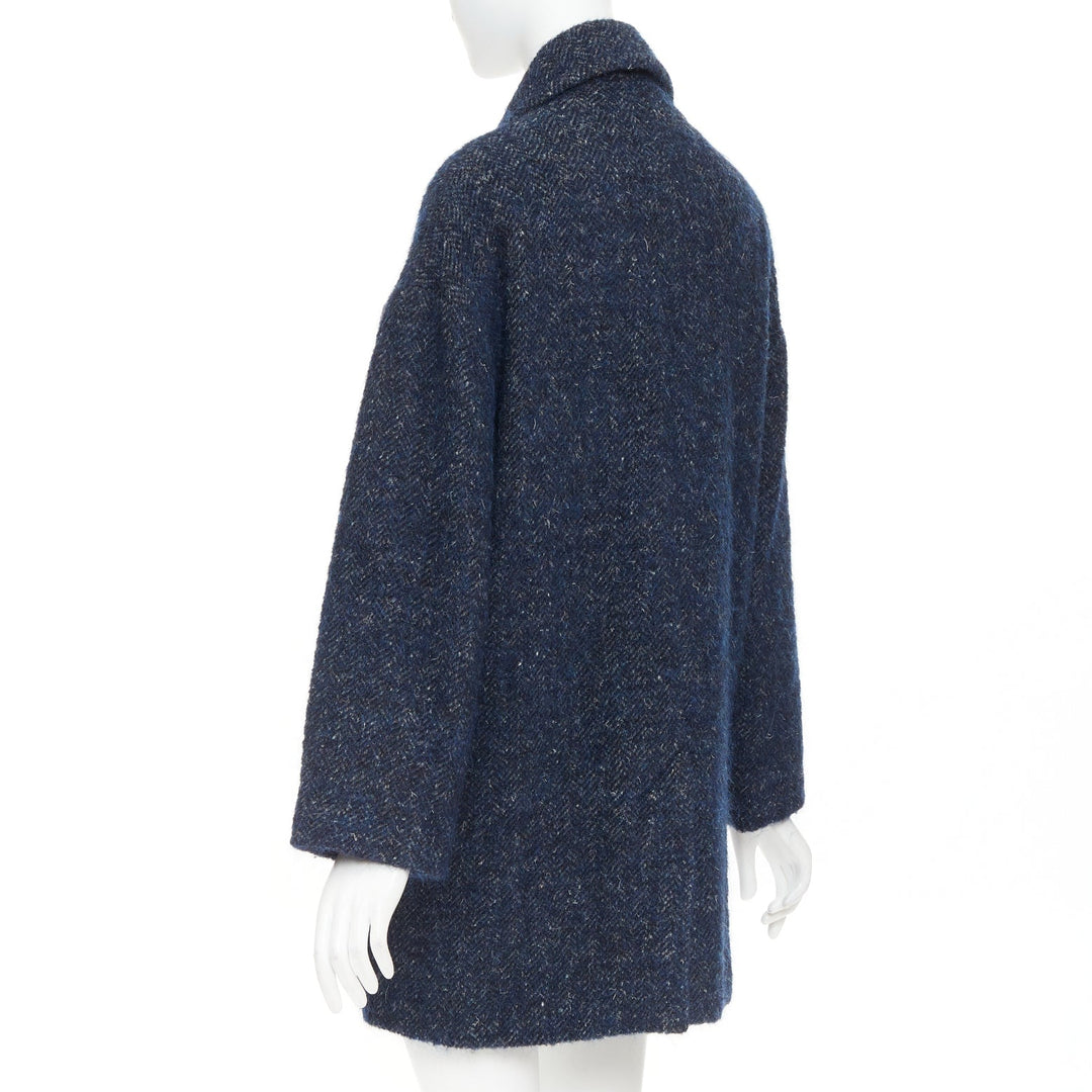 ISABEL MARANT ETOILE 2017 Osbert navy herringbone tweed collared coat FR36 S