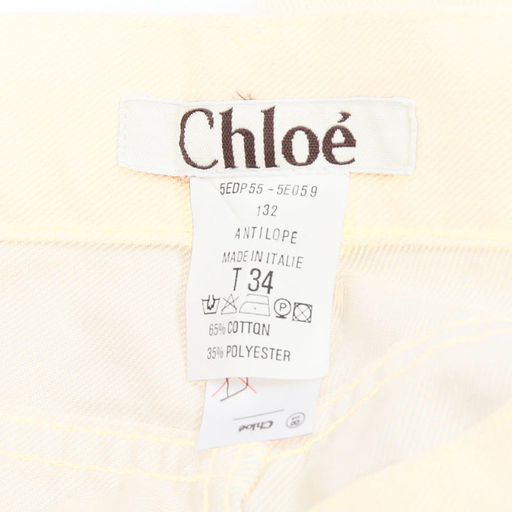 CHLOE cream cotton blend panelled cuff hem flared jeans FR34 XS