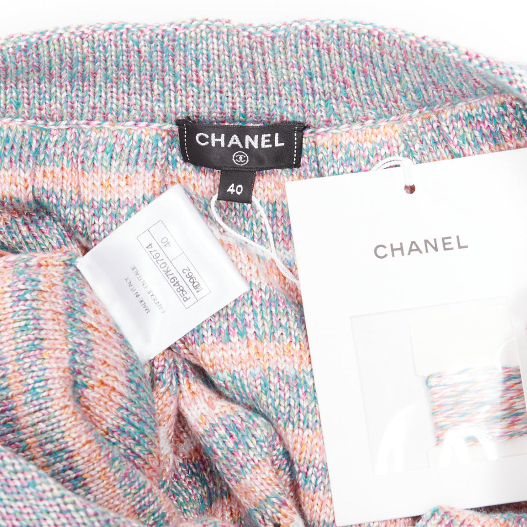 CHANEL 18P rainbow silk cotton cashmere ribbon tweed knee length skirt FR40 L