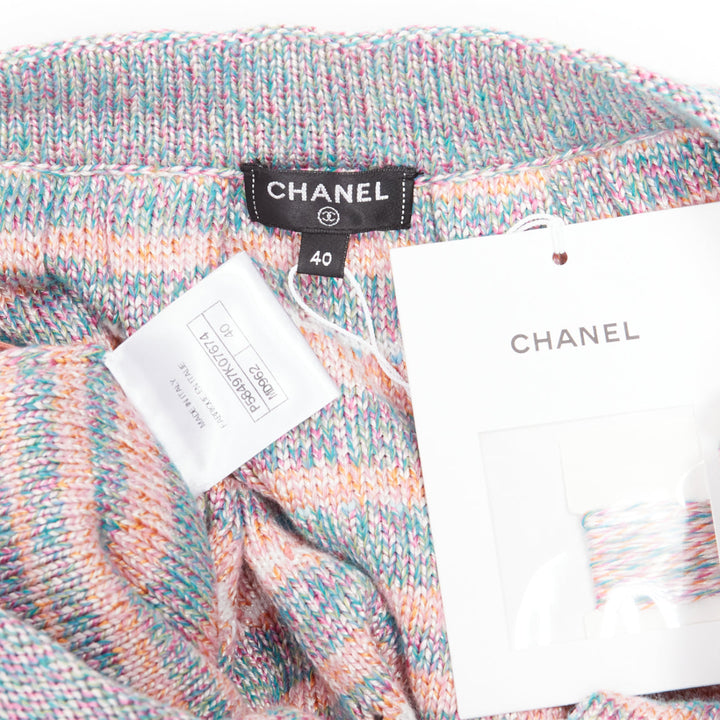 CHANEL 18P rainbow silk cotton cashmere ribbon tweed knee length skirt FR40 L
