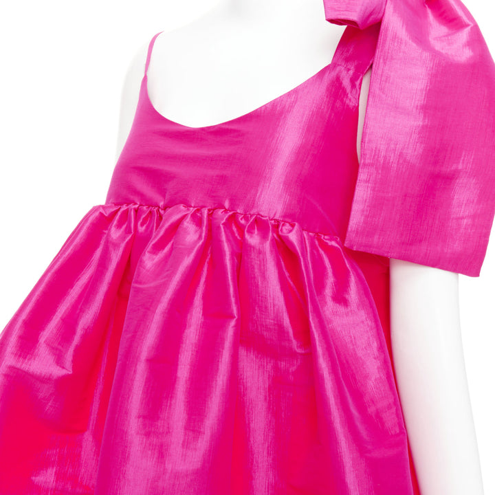 KIKA VARGAS Sue fuchsia pink silk blend bow shoulder babydoll dress XS