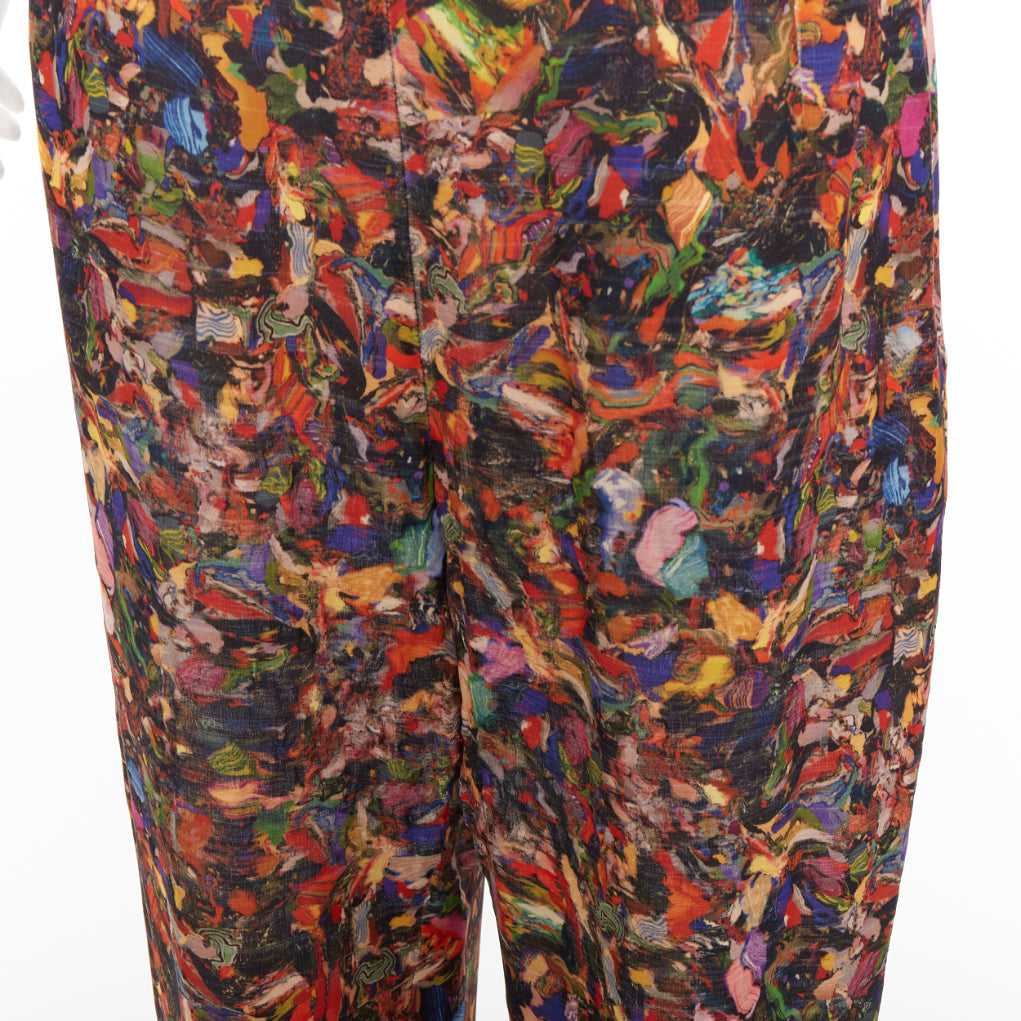 DRIES VAN NOTEN 2008 multicolor 100 % silk watercolor print tapered pant FR42 XL