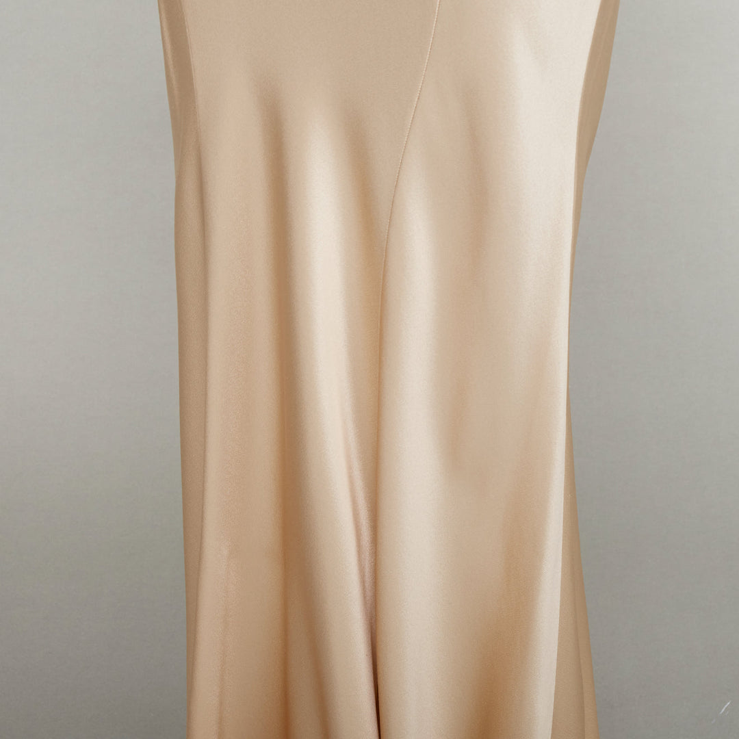 SAINT LAURENT 2024 rose champagne silk satin plunge contour panel gown FR38 M