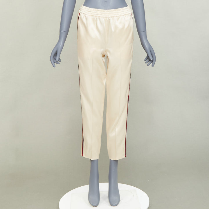 GUCCI 2016  ivory acetate navy red web mid waist cropped track pants IT38 XS