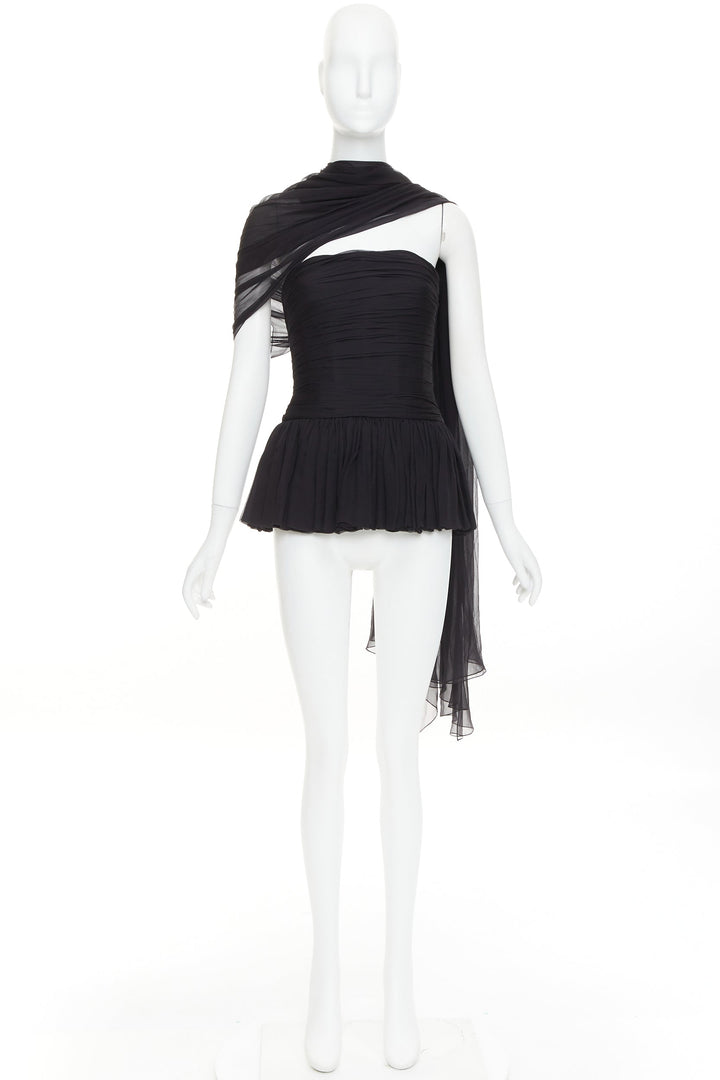 ALEXANDRE VAUTHIER AW2010 COUTURE Runway black silk chiffon pleat drape sash top