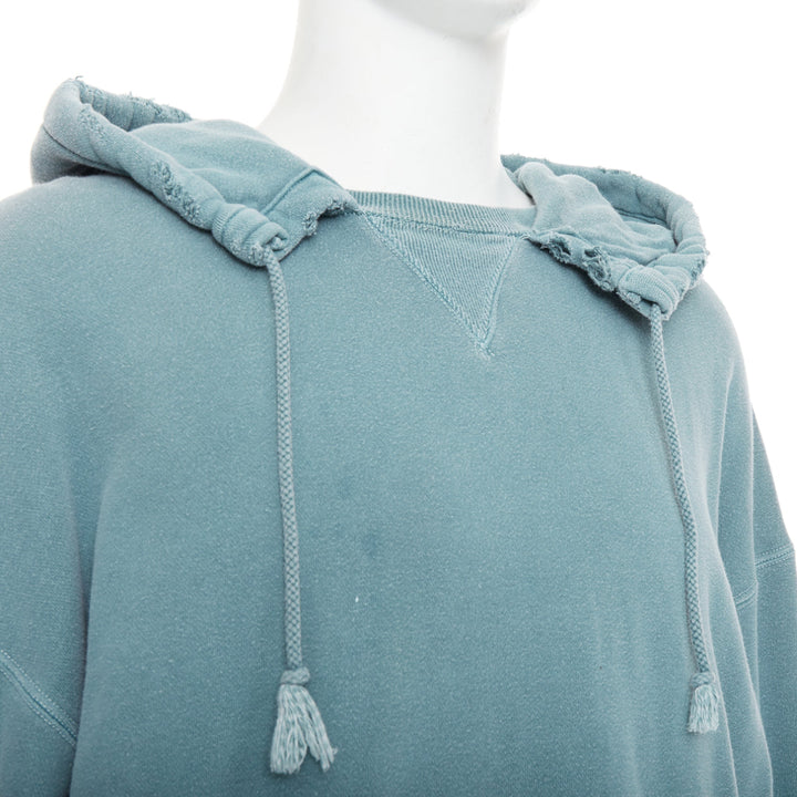 ANCELLM teal blue washed cotton drawstring distressed oversized hoodie JP1 S