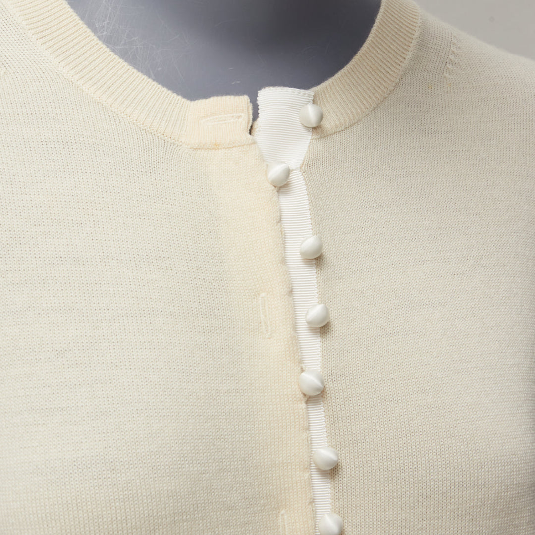 SACAI LUCK cream 100% wool flared lace back wrapped buttons cardigan JP3 L