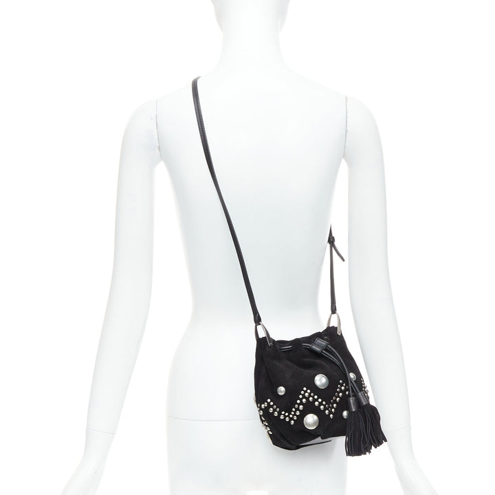 ISABEL MARANT Kylio black suede leather silver studded shoulder bag