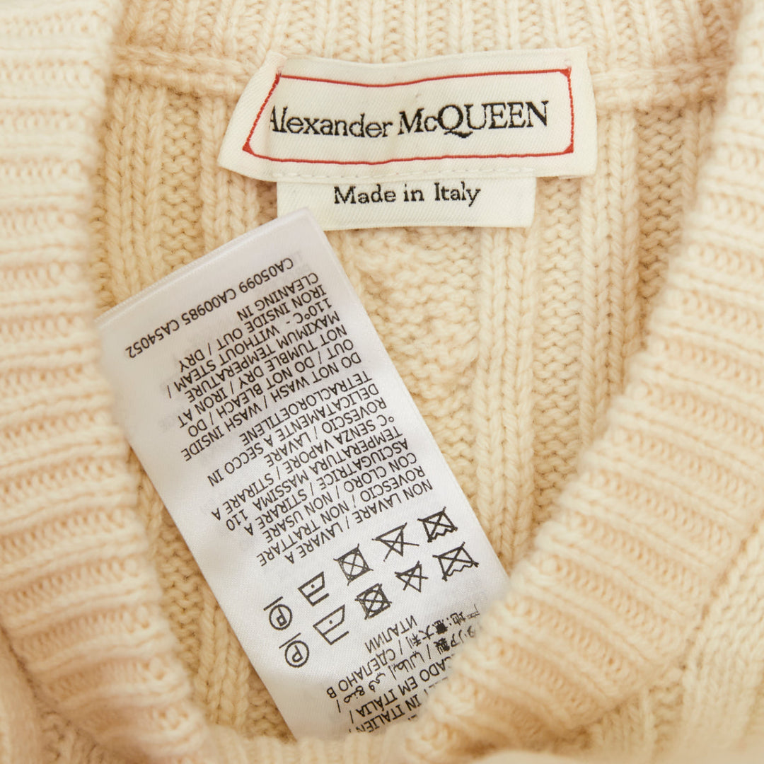 ALEXANDER MCQUEEN 2021 beige wool cashmere asymmetric drape peplum sweater S