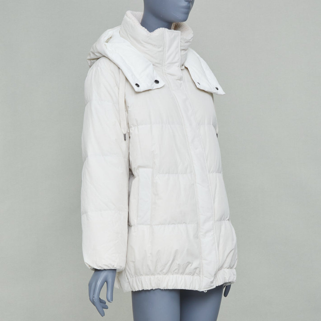 BRUNELLO CUCINELLI white puffer hooded cashmere trim down coat jacket IT40 S
