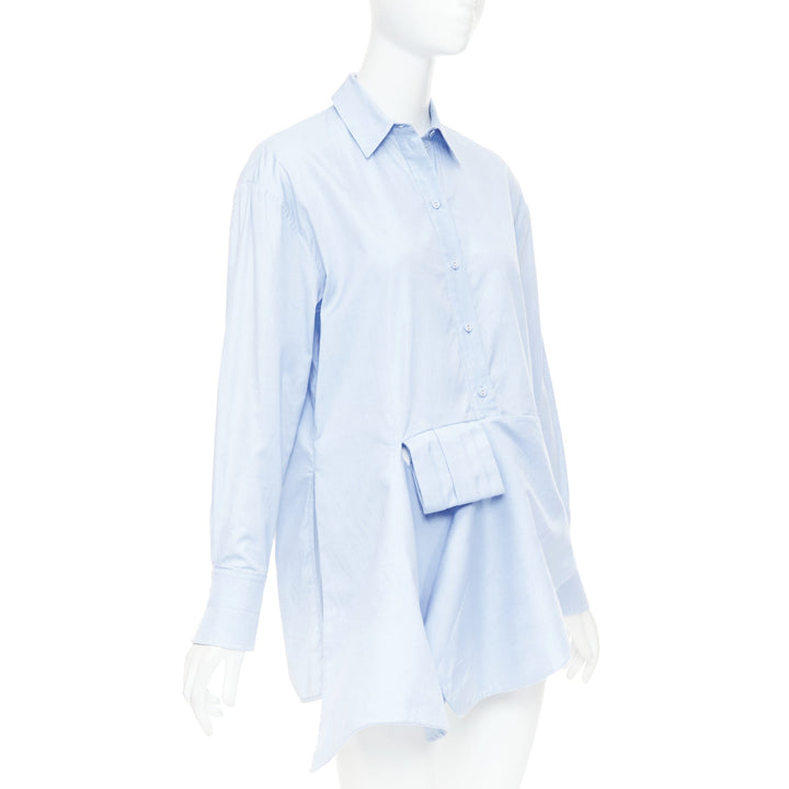 VVB VICTORIA BECKHAM light blue cotton asymmetric pleated hem dress shirt UK6 XS